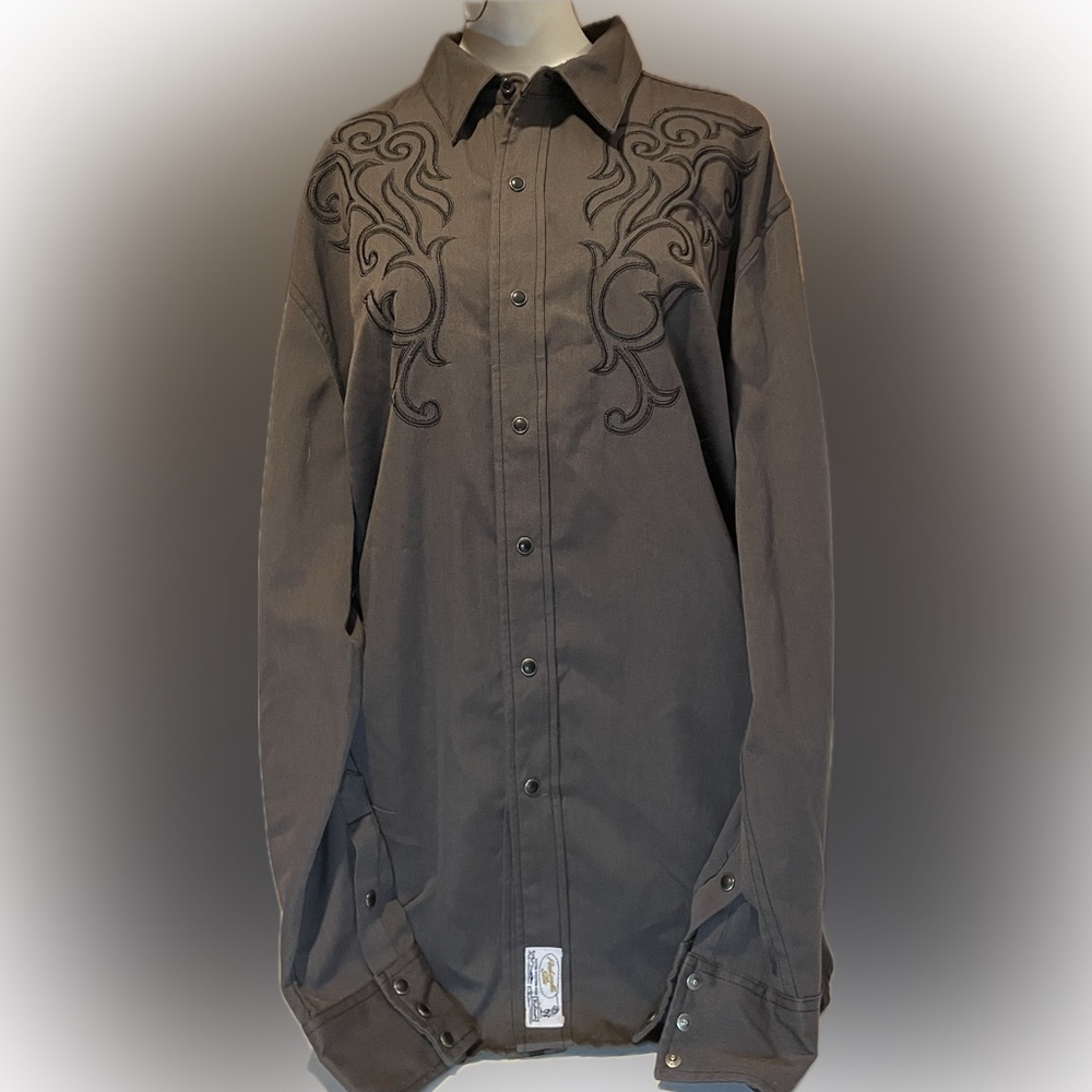 Panhandle Slim Western Shirt Large Brown Snap Embroidered Rodeo Square Dancer
